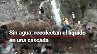 NuevoLeón  Habitantes comienzan a RECOLECTAR agua en una cascada no cuentan con el servicio [upl. by Eniamraj]