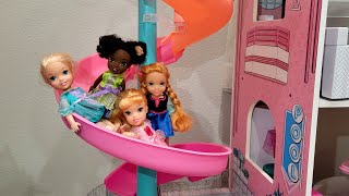 Elsa amp Anna toddlers  LOL dollhouse  spiral slide  slime play [upl. by Lindell959]