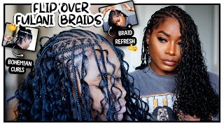 KNOTLESS FLIP OVER FULANI BRAIDS TUTORIAL  BOHEMIAN CURLS  Laurasia Andrea [upl. by Lebar330]