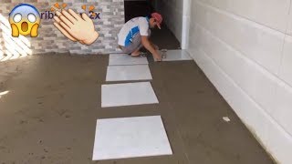 Floor Tile Installation Process  60x60 cm polished tiles  building technology [upl. by Silsbye]