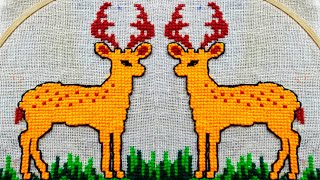 Deer cross stitch designhow to make asonwoolen ason designdoormattable matdesignmaking rugs [upl. by Kamin458]