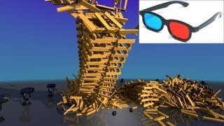 Stereoscopic 3D Keva planks tower demolition use 3D glasses YT3dEnableTrue [upl. by Eicnan]