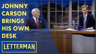 Johnny Carson Brings His Own Desk To The Show  Letterman [upl. by Cardwell]