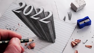 How to Draw 2022 Numbers 3D Trick Art on Line Paper [upl. by Yanaj]