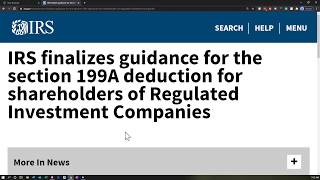 IRS finalizes guidance for the section 199A deduction for shareholders of Regulated Investment Co [upl. by Nrol]