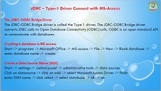 Lesson  07  JDBC  Type1 Driver Connect with MSAccess using JDBC [upl. by Licastro]