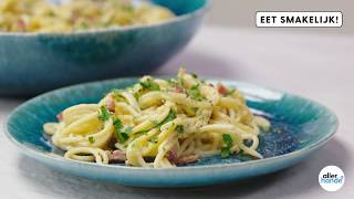 Romige pasta carbonara  Recept  Allerhande [upl. by Yngiram]