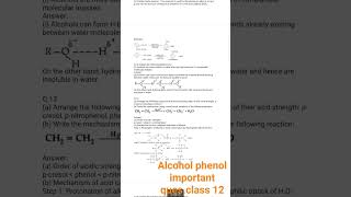 Most Important Questions of Alcohol phenol and ethers class 12  Board exam 2024 Cbse 2024 [upl. by Llertnahs]