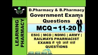 Pharmacy Government Exam Questions MCQ 1120 ESIC  MCD  NDMC  RAILWAYS  ARMY  NAVY Pharmacist [upl. by Malcah112]