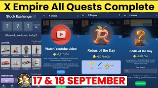 17 September All Quests Code X Empire  Riddle Of The Day  Rebus Of the day  YouTube Video Code [upl. by Krall667]