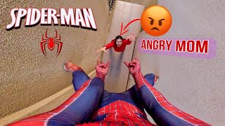 SPIDERMAN HAS SUPER POWERS AND CANT BE CAUGHT BY HIS TOTALLY CRAZY MOM Super Funny ParkourPOV [upl. by Dorella]