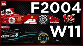 Comparing the Ferrari F2004 vs Mercedes W11 2020 Formula 1 car [upl. by Naicad]