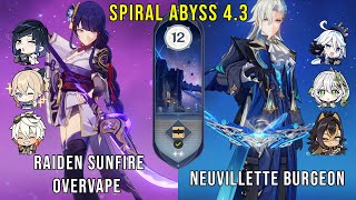 C0 Raiden Sunfire Overvape and C0 Neuvillette Burgeon  Genshin Impact Abyss 43  Floor 12 9 Stars [upl. by Alra496]