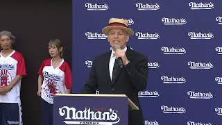 Nathans Hot Dog Eating Contest holds official weighin ceremony [upl. by Adamsun79]