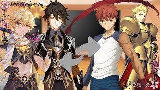 Genshin react Aether e Zhongli as Shirou Emiya e Gilgamesh [upl. by Ynoep]