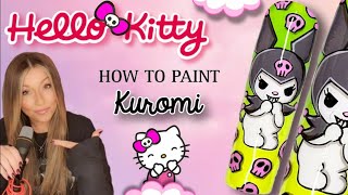 🐰 How To Paint Kuromi From Hello Kitty  Step By Step  Halloween Nail Art Design  Cute Skull Nails [upl. by Toddie]