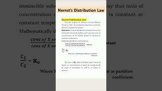 Nernsts Distribution Law  BSc Ty  chemistry chemistrynotes science shorts [upl. by Ormond]