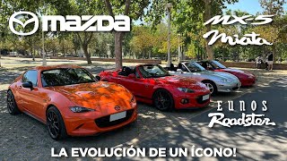 REVIEW MAZDA MIATA  MX5  EUNOS ROADSTER TODAS LAS GENERACIONES  La evolución de un ícono [upl. by Zacek]