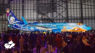 Unveiling the Disney Frozenthemed Plane  WestJet [upl. by Nahgam143]