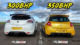 TURBO vs SUPERCHARGED 350HP CLIO RS200 vs 300HP MEGANE RS250 [upl. by Stace]