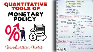 Quantitative Tools of Monetary Policy Indian Economy Lec71  Handwritten notes An Aspirant [upl. by Ennazzus]