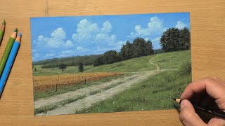 how to draw a landscape with colored pencils [upl. by Way747]