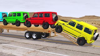 Double Flatbed Trailer Truck vs Speedbumps Train vs Cars Tractor vs Train Beamng Drive408 [upl. by Theta]