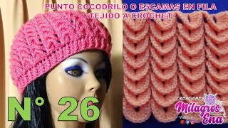 Punto N° 26 tejido a crochet Punto Cocodrilo o escamas en fila paso a paso para gorros [upl. by Aldora32]