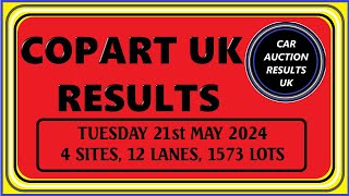 COPART UK AUCTION RESULTS FOR TUES 21ST MAY 2024 [upl. by Ayna]