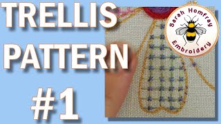 Crewel Embroidery Trellis Pattern 1 Square Trellis amp Cross Stitch  Hand Embroidery Video Tutorial [upl. by Ahsieit]