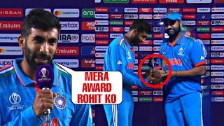 Jasprit Bumrah did this for Rohit Sharma after winning POTM award  INDvsPAK WC 2023 [upl. by Selemas]