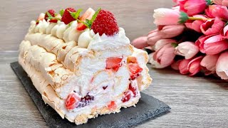 Super delicious and easy meringue roulade dessert Everyone will be amazed [upl. by Naanac]