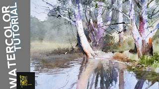 Easy Watercolor Painting RIVER and TREES I LANDSCAPE PAINTING I [upl. by Nomma47]