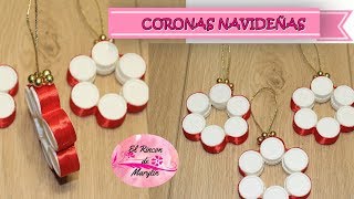 DIY CORONAS DE NAVIDAD Adorno navideño con tapones [upl. by Thgirw]