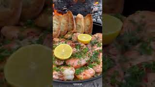 Garlic Shrimp Scampi ASMR  Over The Fire Cooking by Derek Wolf [upl. by Nyrrat]