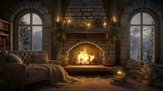 Winter Cozy Room in Snowy day ❄️ Fireplace Sounds in Cozy Cabin 🔥 Gentle Jazz for Relax amp Sleep [upl. by Fugazy]