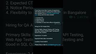 Hiring for QA Analyst RolePrimary Skills Manual Testing API Testing Web App Testing [upl. by Ymaral]