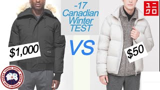 50 UNIQLO Puffer vs 1000 Canada Goose Chilliwack Winter Performance Test  Full Jacket Rotation [upl. by Narmi]