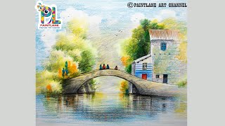 How to draw A Landscape with Color Pencils For Beginners  Step by Step Pencil Art [upl. by Caines]