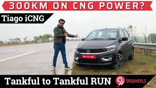 Tata Tiago iCNG Mileage Run  Can it do 300km on a full tank  Tankful to Tankful Run  91Wheels [upl. by Namyl215]