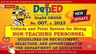 New DepEd Hiring Guidelines for NonTeaching Positions  DepEd Order 7 s 2023 [upl. by Nertie73]