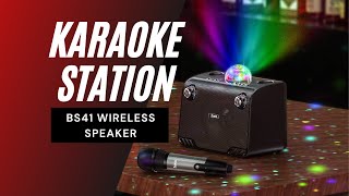 Wireless speaker  Bluetooth karaoke microphone HOCO BS41 portable loudspeaker with disco lights [upl. by Enyawad612]