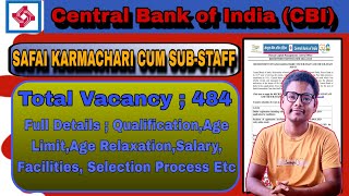 Central Bank of India Recruitment 2023Safai Karmachari cum sub Staff Vacancy 2023New Vacancy 2024 [upl. by Jeremy]