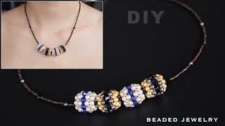 DIY beaded beads necklace with pearl bicone and seed beads Beaded necklace tutorial [upl. by Kayla]