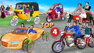 Double Decker Bike Wooden Car Saw Wheel Auto Top Vehicles Collection Hindi Kahaniya Moral Stories [upl. by Lerrej]