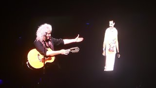 Queen Brian May with Freddie Mercury video Love of My Life  LIVE Birmingham [upl. by Starr]