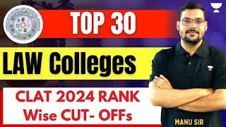 Top 30 Law Colleges in India  CLAT 2024 RANK wise Cut Offs  CLAT 2024  Seat Allotment  NLUs [upl. by Iloj271]