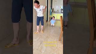 Dad sprained his waist and the baby started to imitate him fatherhoodjoy funnycutebabycomedy [upl. by Ahsilek]