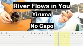 River Flows in You Guitar Tutorial No Capo Yiruma Melody Guitar Tab Guitar Lessons for Beginners [upl. by Ilrebma]