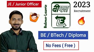 Balmer Lawrie  JE  recruitment 2023  BEBtechDiploma  No Fees FREE  Latest Job Updates [upl. by Lorette]